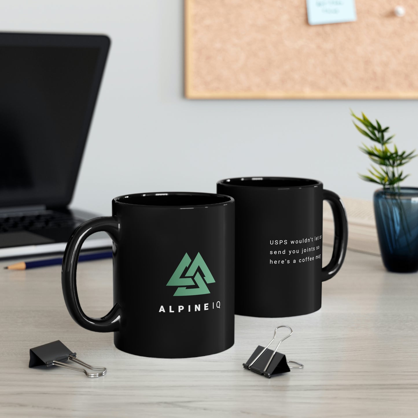 Alpine IQ Black Coffee Mug with Quote
