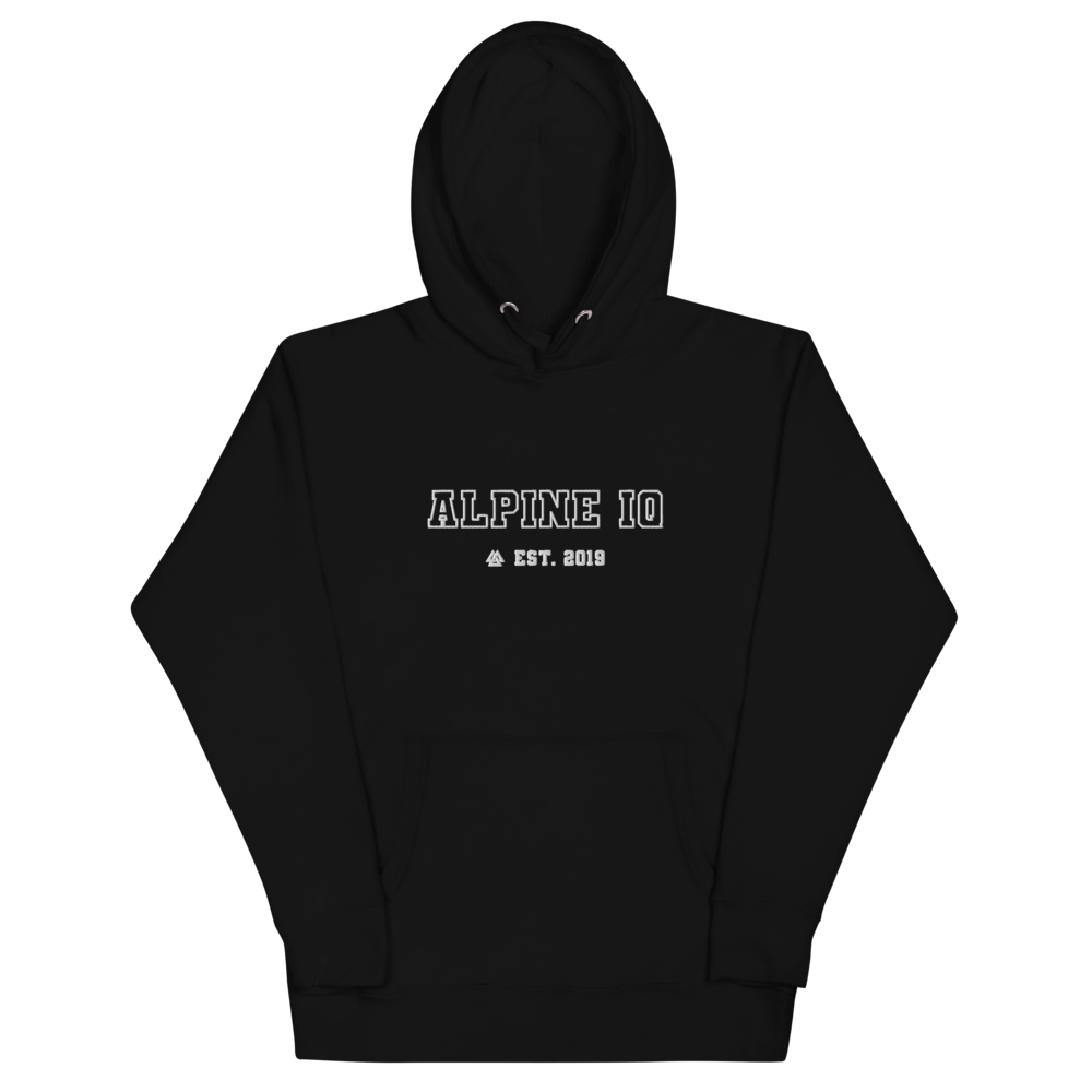 Alpine IQ Embroidered Black Hoodie White Lettering