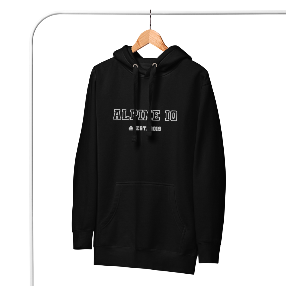 Alpine IQ Embroidered Black Hoodie White Lettering