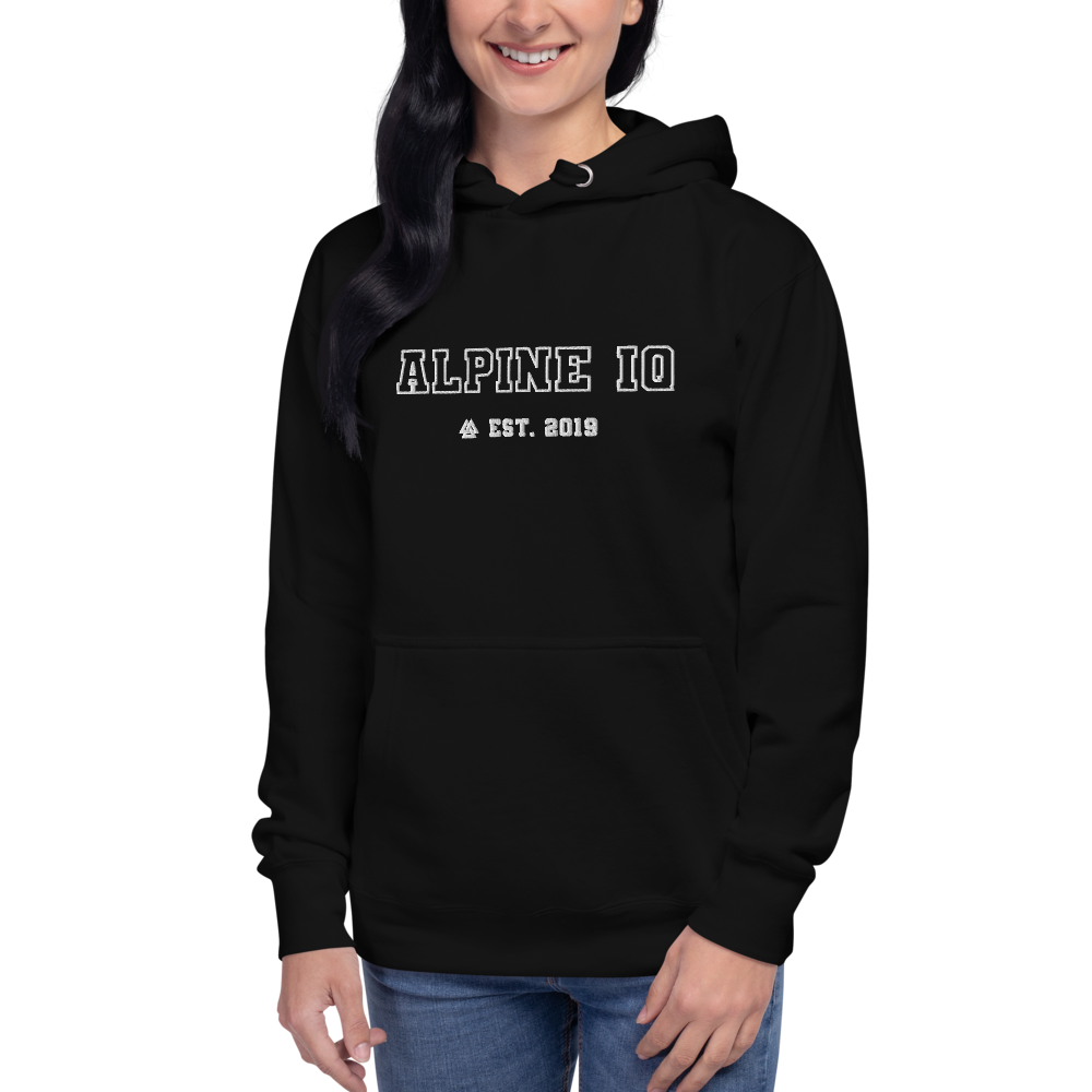 Alpine IQ Embroidered Black Hoodie White Lettering